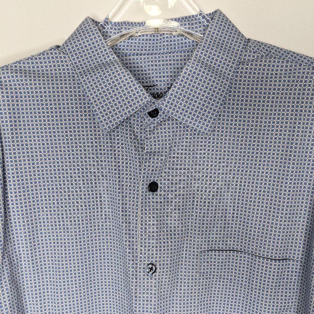 Tasso Elba Blue Geometric Pattern Button Up Shirt - Picture 3 of 9
